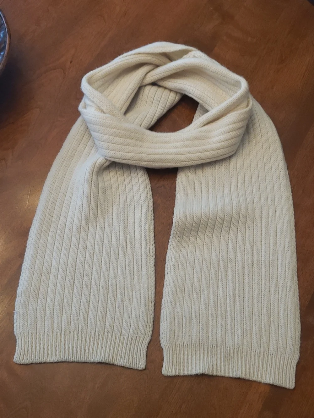 Cream Two-sided Weave  Knit Scarf - Waffle & Ribbed